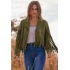 imagePRETTYGARDEN Womens Fringe Faux Suede Leather Jackets 2024 Fashion Tassel Motorcycle Cropped CoatsDark Army Green
