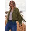 imagePRETTYGARDEN Womens Fringe Faux Suede Leather Jackets 2024 Fashion Tassel Motorcycle Cropped CoatsDark Army Green