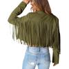 imagePRETTYGARDEN Womens Fringe Faux Suede Leather Jackets 2024 Fashion Tassel Motorcycle Cropped CoatsDark Army Green