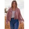 imagePRETTYGARDEN Womens Fringe Faux Suede Leather Jackets 2024 Fashion Tassel Motorcycle Cropped CoatsDark Pink