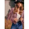 imagePRETTYGARDEN Womens Fringe Faux Suede Leather Jackets 2024 Fashion Tassel Motorcycle Cropped CoatsDark Pink