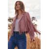 imagePRETTYGARDEN Womens Fringe Faux Suede Leather Jackets 2024 Fashion Tassel Motorcycle Cropped CoatsDark Pink