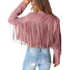 imagePRETTYGARDEN Womens Fringe Faux Suede Leather Jackets 2024 Fashion Tassel Motorcycle Cropped CoatsDark Pink