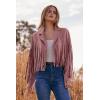 imagePRETTYGARDEN Womens Fringe Faux Suede Leather Jackets 2024 Fashion Tassel Motorcycle Cropped CoatsDark Pink