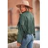 imagePRETTYGARDEN Womens Fringe Faux Suede Leather Jackets 2024 Fashion Tassel Motorcycle Cropped CoatsGreen