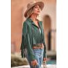 imagePRETTYGARDEN Womens Fringe Faux Suede Leather Jackets 2024 Fashion Tassel Motorcycle Cropped CoatsGreen