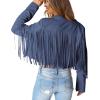 imagePRETTYGARDEN Womens Fringe Faux Suede Leather Jackets 2024 Fashion Tassel Motorcycle Cropped CoatsHaze Blue