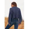imagePRETTYGARDEN Womens Fringe Faux Suede Leather Jackets 2024 Fashion Tassel Motorcycle Cropped CoatsHaze Blue