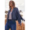 imagePRETTYGARDEN Womens Fringe Faux Suede Leather Jackets 2024 Fashion Tassel Motorcycle Cropped CoatsHaze Blue