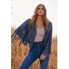 imagePRETTYGARDEN Womens Fringe Faux Suede Leather Jackets 2024 Fashion Tassel Motorcycle Cropped CoatsHaze Blue