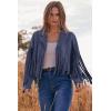 imagePRETTYGARDEN Womens Fringe Faux Suede Leather Jackets 2024 Fashion Tassel Motorcycle Cropped CoatsHaze Blue