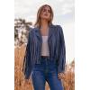 imagePRETTYGARDEN Womens Fringe Faux Suede Leather Jackets 2024 Fashion Tassel Motorcycle Cropped CoatsHaze Blue