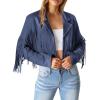 imagePRETTYGARDEN Womens Fringe Faux Suede Leather Jackets 2024 Fashion Tassel Motorcycle Cropped CoatsHaze Blue