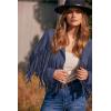imagePRETTYGARDEN Womens Fringe Faux Suede Leather Jackets 2024 Fashion Tassel Motorcycle Cropped CoatsHaze Blue