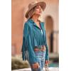 imagePRETTYGARDEN Womens Fringe Faux Suede Leather Jackets 2024 Fashion Tassel Motorcycle Cropped CoatsLake Blue