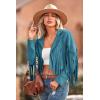 imagePRETTYGARDEN Womens Fringe Faux Suede Leather Jackets 2024 Fashion Tassel Motorcycle Cropped CoatsLake Blue