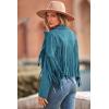 imagePRETTYGARDEN Womens Fringe Faux Suede Leather Jackets 2024 Fashion Tassel Motorcycle Cropped CoatsLake Blue