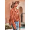 imagePRETTYGARDEN Womens Fringe Faux Suede Leather Jackets 2024 Fashion Tassel Motorcycle Cropped CoatsOrange