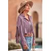 imagePRETTYGARDEN Womens Fringe Faux Suede Leather Jackets 2024 Fashion Tassel Motorcycle Cropped CoatsPurple
