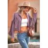 imagePRETTYGARDEN Womens Fringe Faux Suede Leather Jackets 2024 Fashion Tassel Motorcycle Cropped CoatsPurple