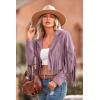imagePRETTYGARDEN Womens Fringe Faux Suede Leather Jackets 2024 Fashion Tassel Motorcycle Cropped CoatsPurple