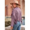 imagePRETTYGARDEN Womens Fringe Faux Suede Leather Jackets 2024 Fashion Tassel Motorcycle Cropped CoatsPurple