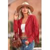 imagePRETTYGARDEN Womens Fringe Faux Suede Leather Jackets 2024 Fashion Tassel Motorcycle Cropped CoatsRed