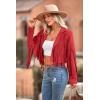 imagePRETTYGARDEN Womens Fringe Faux Suede Leather Jackets 2024 Fashion Tassel Motorcycle Cropped CoatsRed