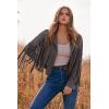 imagePRETTYGARDEN Womens Fringe Faux Suede Leather Jackets 2024 Fashion Tassel Motorcycle Cropped CoatsSilver Grey