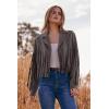 imagePRETTYGARDEN Womens Fringe Faux Suede Leather Jackets 2024 Fashion Tassel Motorcycle Cropped CoatsSilver Grey