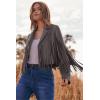 imagePRETTYGARDEN Womens Fringe Faux Suede Leather Jackets 2024 Fashion Tassel Motorcycle Cropped CoatsSilver Grey