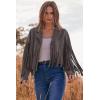 imagePRETTYGARDEN Womens Fringe Faux Suede Leather Jackets 2024 Fashion Tassel Motorcycle Cropped CoatsSilver Grey