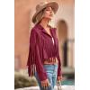 imagePRETTYGARDEN Womens Fringe Faux Suede Leather Jackets 2024 Fashion Tassel Motorcycle Cropped CoatsWine Red