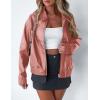 imagePRETTYGARDEN Womens Leather Jackets 2024 Fall Fashion Zip Up Motorcycle Coats Long Sleeve Winter Outfits OuterwearDark Pink
