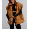 imagePRETTYGARDEN Womens Puffer Vest Fall Casual Stand Collar Lightweight Sleeveless Zip Up Padded Jackets OuterwearBrown