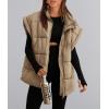 imagePRETTYGARDEN Womens Puffer Vest Fall Casual Stand Collar Lightweight Sleeveless Zip Up Padded Jackets OuterwearKhaki