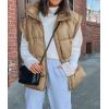 imagePRETTYGARDEN Womens Puffer Vest Fall Casual Stand Collar Lightweight Sleeveless Zip Up Padded Jackets OuterwearKhaki