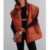 imagePRETTYGARDEN Womens Puffer Vest Fall Casual Stand Collar Lightweight Sleeveless Zip Up Padded Jackets OuterwearRust Red
