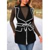 imagePRETTYGARDEN Womens Winter Coats V Neck Button Belt Pockets Sleeveless Cardigan Fall Warm Long Vest JacketsBlack