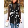 imagePRETTYGARDEN Womens Winter Coats V Neck Button Belt Pockets Sleeveless Cardigan Fall Warm Long Vest JacketsBlack