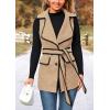 imagePRETTYGARDEN Womens Winter Coats V Neck Button Belt Pockets Sleeveless Cardigan Fall Warm Long Vest JacketsKhaki