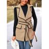 imagePRETTYGARDEN Womens Winter Coats V Neck Button Belt Pockets Sleeveless Cardigan Fall Warm Long Vest JacketsKhaki