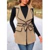 imagePRETTYGARDEN Womens Winter Coats V Neck Button Belt Pockets Sleeveless Cardigan Fall Warm Long Vest JacketsKhaki