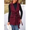 imagePRETTYGARDEN Womens Winter Coats V Neck Button Belt Pockets Sleeveless Cardigan Fall Warm Long Vest JacketsWine Red