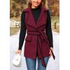 imagePRETTYGARDEN Womens Winter Coats V Neck Button Belt Pockets Sleeveless Cardigan Fall Warm Long Vest JacketsWine Red