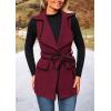 imagePRETTYGARDEN Womens Winter Coats V Neck Button Belt Pockets Sleeveless Cardigan Fall Warm Long Vest JacketsWine Red