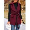 imagePRETTYGARDEN Womens Winter Coats V Neck Button Belt Pockets Sleeveless Cardigan Fall Warm Long Vest JacketsWine Red