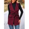 imagePRETTYGARDEN Womens Winter Coats V Neck Button Belt Pockets Sleeveless Cardigan Fall Warm Long Vest JacketsWine Red