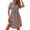 imagePRETTYGARDEN Summer Dress for Women 2024 Short Sleeve V Neck Ruffle Floral Swing ALine Short DressesRose Red