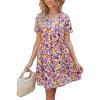 imagePRETTYGARDEN Summer Dress for Women 2024 Short Sleeve V Neck Ruffle Floral Swing ALine Short DressesWhite Purple Floral